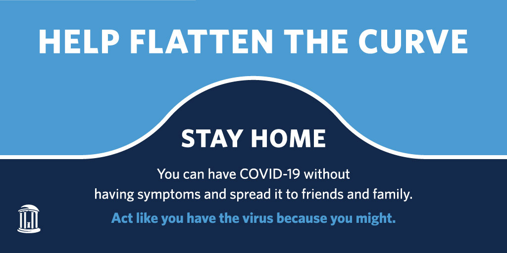 We all have a part to play, Tar Heels. Here's how you can practice social distancing and help flatten the curve ⬇️ #UNC