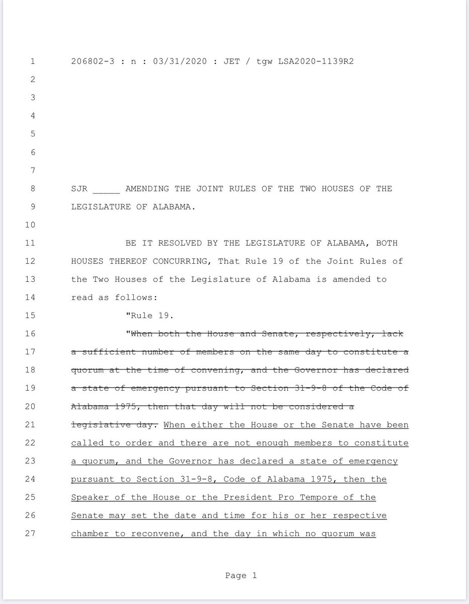 RepEngland70's tweet image. The Alabama House will be meeting today at 3 PM to consider a resolution and a change in rules to try and save as much of the session as possible during this crisis. After that is done, we will adjourn. No new date is set. #alpolitics #session2020 #COVID19 #coronavirus
