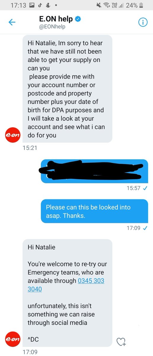 NatalieMarieD's tweet photo. @eonenergyuk @EONhelp HA! great customer service 👎🏻I am disgusted. How can you leave people for days on end with no gas!!! That's no heating no hot water and no means of cooking. And to think you are being praised for work you have been doing!!! I will not drop this. https://t.co/lQFPyH1zQi