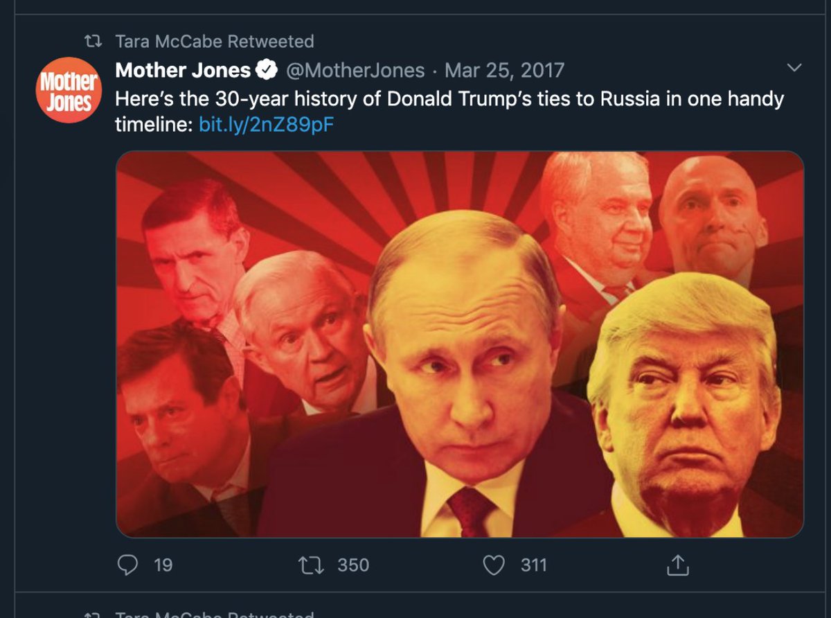 Tara Reade spent a lot of time in 2017 attacking Russia and Putin, just a year before she began to brag about Putin's "compassion" and "love." Here are just some of the many tweets she shared and liked during this time (thread).