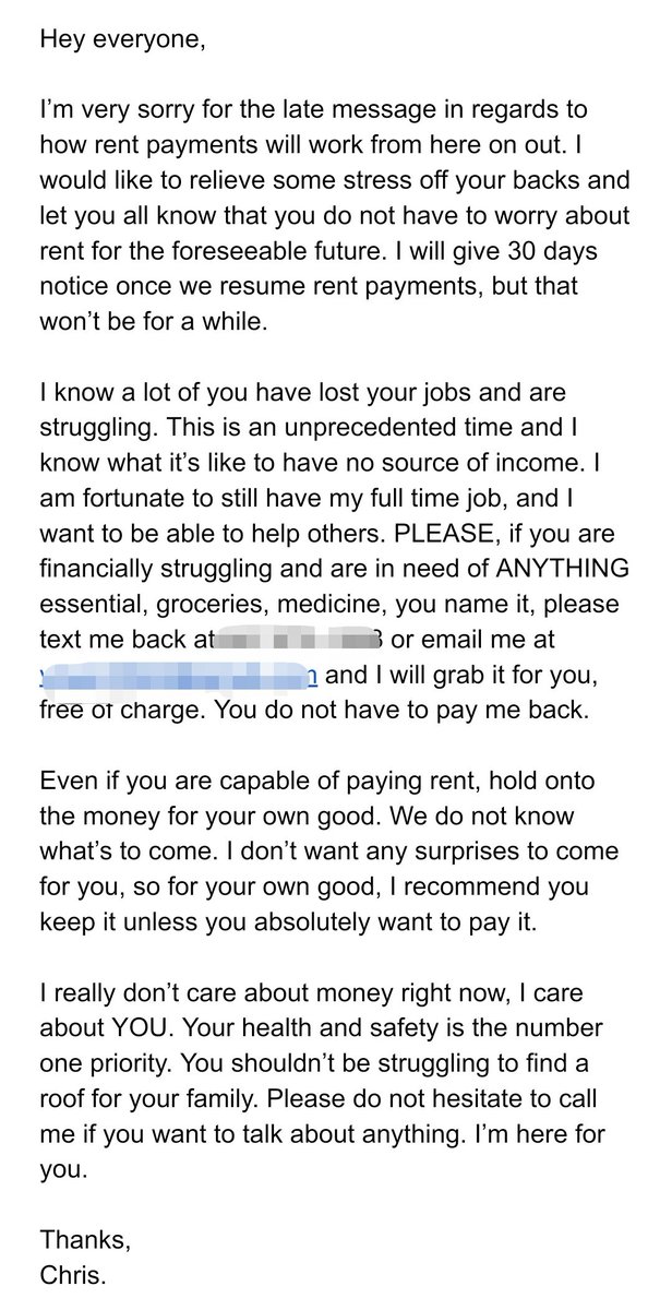 DaleV73's tweet photo. My sister, who lives in downtown Toronto, received this message last night from her landlord.

She sent me this. I don't know Chris personally, but you are a loving, caring person and you should be recognized for this. ♥️ https://t.co/UWauPvCSj4