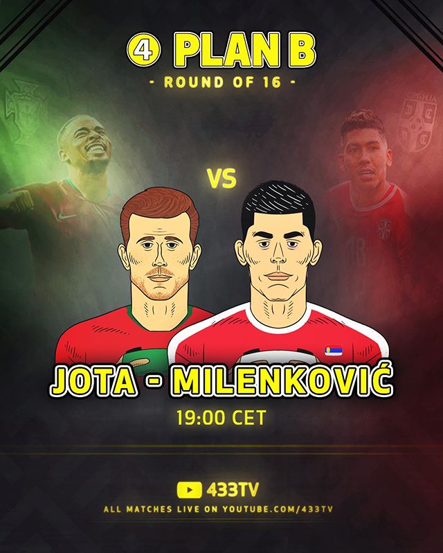 433's tweet photo. The next game in #433PlanB ‼️

Jota 🇵🇹 will be facing Milenkovic 🇷🇸

Who'll win❓🤔

📺 Watch it here: https://t.co/WXqG63hNyl https://t.co/9hvwJPHuCz