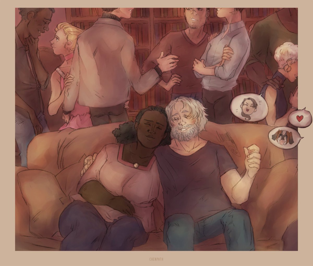 faestorian's tweet photo. Domestic Bliss prompt for #HankRose (feat. Chloe900, Convin &amp; Luthara) - A family reunion of sorts, featuring both humans and androids from this huge patchwork family.

#dbh #hankanderson #dbhrose https://t.co/7eNhsCt49Q