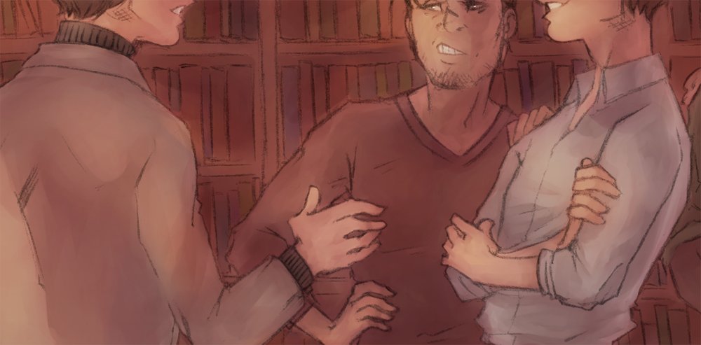 faestorian's tweet photo. Domestic Bliss prompt for #HankRose (feat. Chloe900, Convin &amp; Luthara) - A family reunion of sorts, featuring both humans and androids from this huge patchwork family.

#dbh #hankanderson #dbhrose https://t.co/7eNhsCt49Q