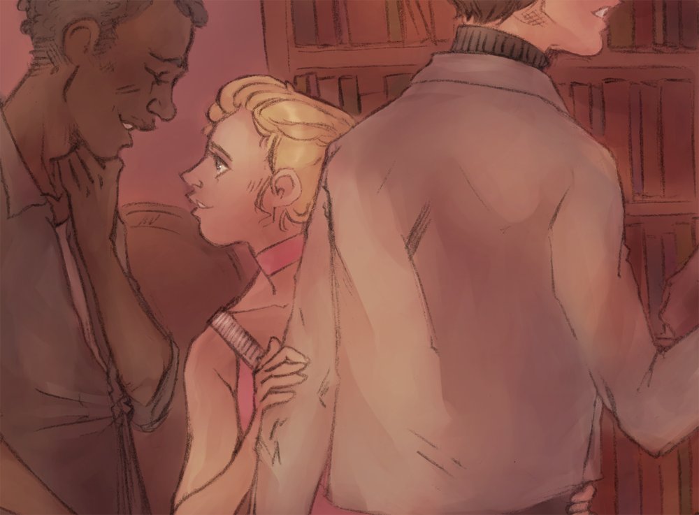 faestorian's tweet photo. Domestic Bliss prompt for #HankRose (feat. Chloe900, Convin &amp; Luthara) - A family reunion of sorts, featuring both humans and androids from this huge patchwork family.

#dbh #hankanderson #dbhrose https://t.co/7eNhsCt49Q