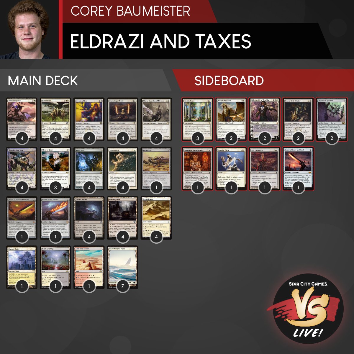 StarCityGames's tweet photo. It's time for VS Live! with some more Modern action!  Today @CoreyBaumeister starts with Eldrazi while @RossHunneds has brought some Shadows! Catch all the action at https://t.co/mS3pc8A1Uz at 1PM Eastern! https://t.co/SvZWuDhS2a