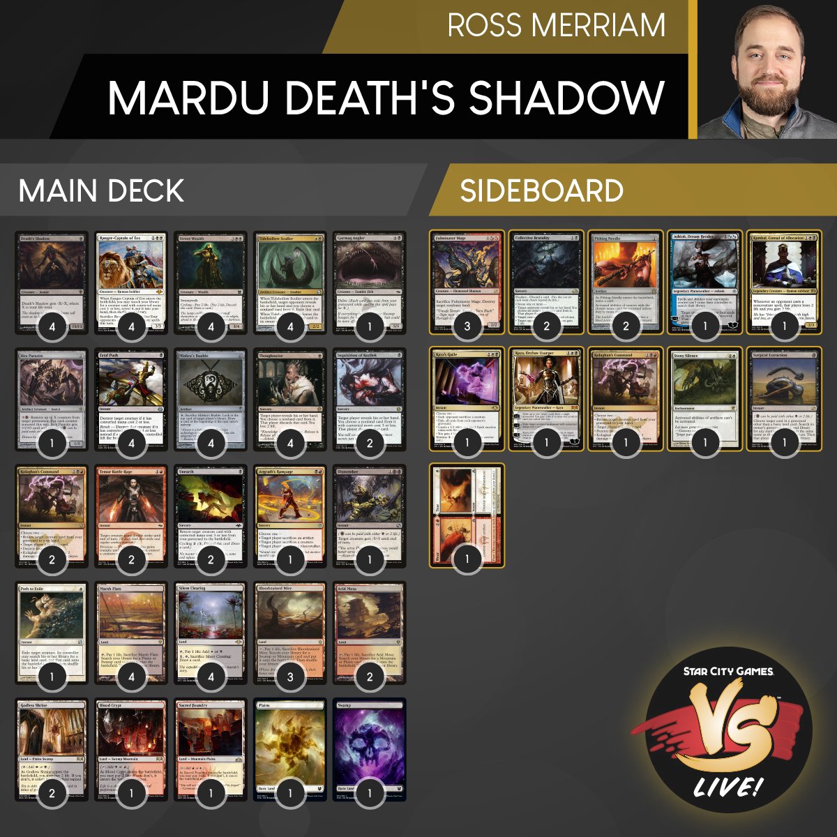 StarCityGames's tweet photo. It's time for VS Live! with some more Modern action!  Today @CoreyBaumeister starts with Eldrazi while @RossHunneds has brought some Shadows! Catch all the action at https://t.co/mS3pc8A1Uz at 1PM Eastern! https://t.co/SvZWuDhS2a