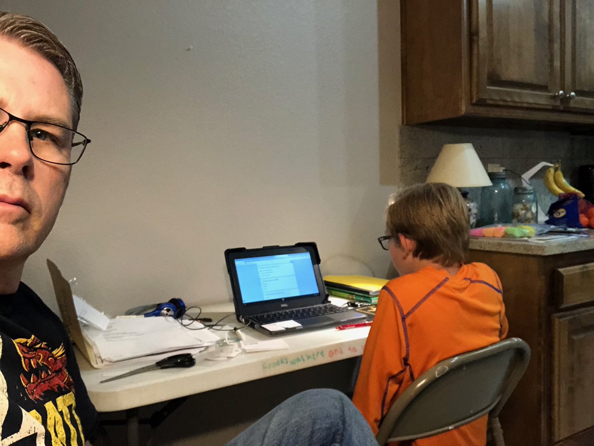 KrisCulpepper's tweet photo. 1st day of remote learning. Canon working on google classroom and Jason having “office hours” for world history students and athletes. @BushlandHS https://t.co/39VPVRxZhC