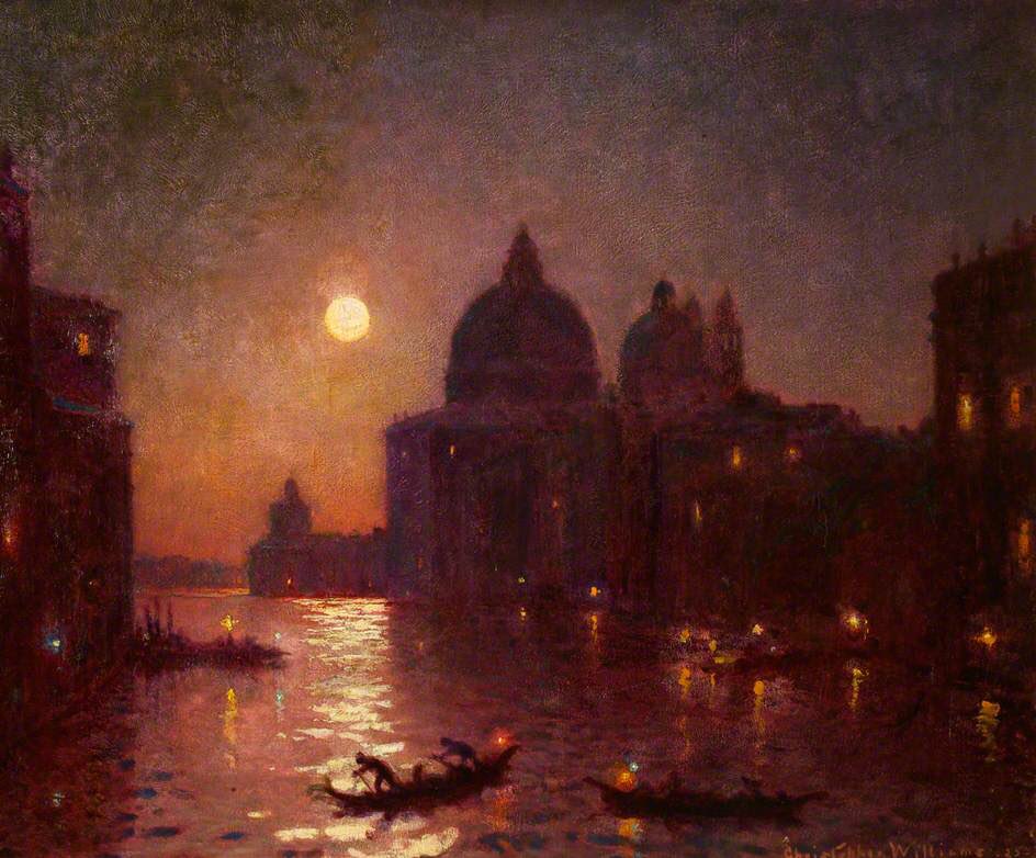 Born in Maesteg Christopher Williams (1873-1934) trained at the Royal College of Art and Royal Academy in London. Though famous primarily as a portraitist he painted many landscapes, including a series of oil sketches made in Venice.