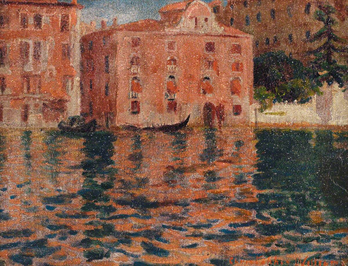 Born in Maesteg Christopher Williams (1873-1934) trained at the Royal College of Art and Royal Academy in London. Though famous primarily as a portraitist he painted many landscapes, including a series of oil sketches made in Venice.