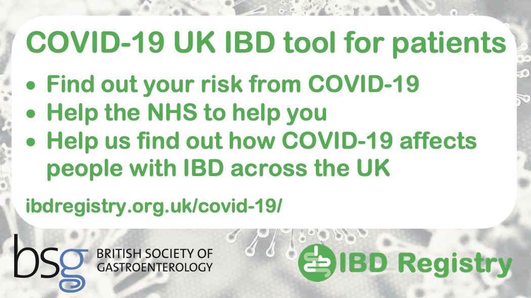 IBDRegistry's tweet photo. People in the UK concerned about #IBD and #COVID19 can now check their risk online. @IBDRegistry &amp; @BritSocGastro have launched a user-friendly, secure tool to help people with IBD clarify their risk group and help the #NHS to help them. 

https://t.co/phKwNg1hMw https://t.co/EqqGSvTW26