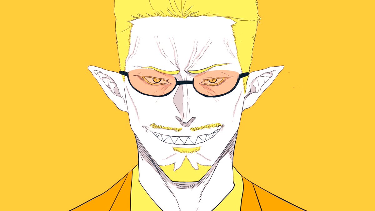 1boy male focus solo facial hair blonde hair pointy ears yellow theme  illustration images