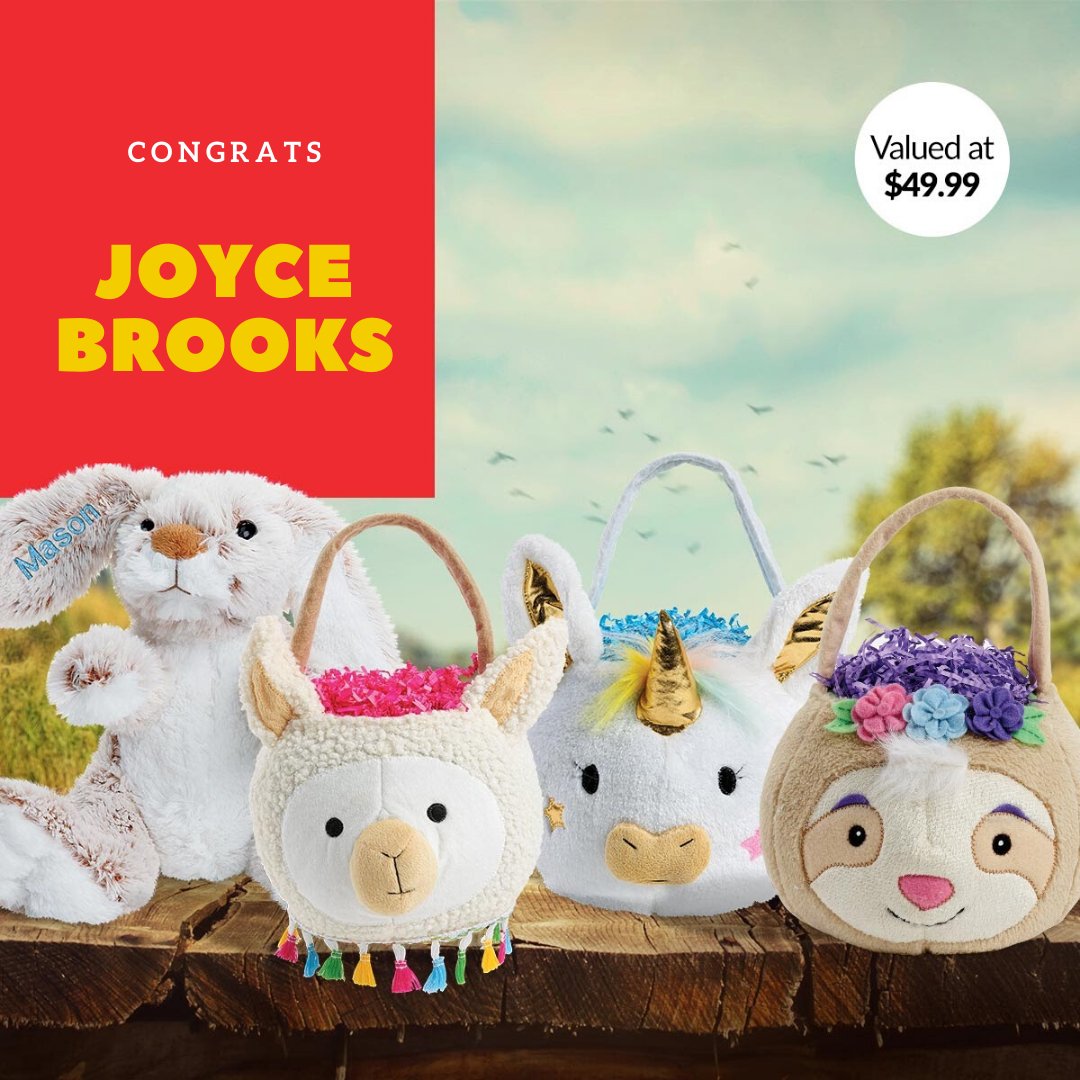 Congratulations Joyce Brooks! You are the winner of the Burrow Bunny and a plush Easter Basket of your choice 🐣 

Stay tuned for our next giveaway, coming soon!