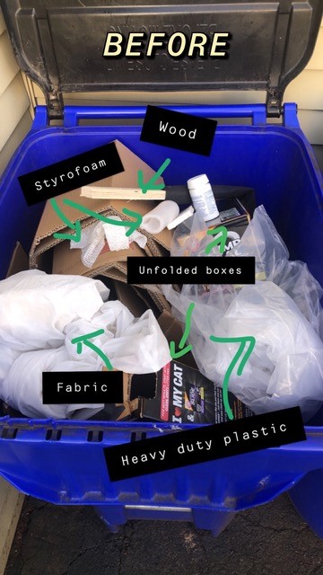 recycles_west's tweet photo. Need more room in your Blue Bin? Try a Blue Bin Makeover! Here is a before (left) and after (right) picture !😅 If we take out what is not allowable - "wishcycling" - we have more room for allowed recyclables! Voila! #noplasticbags #nostyrofoam #westhartfordrecycles #wishcycle https://t.co/sdkNj1EKNr