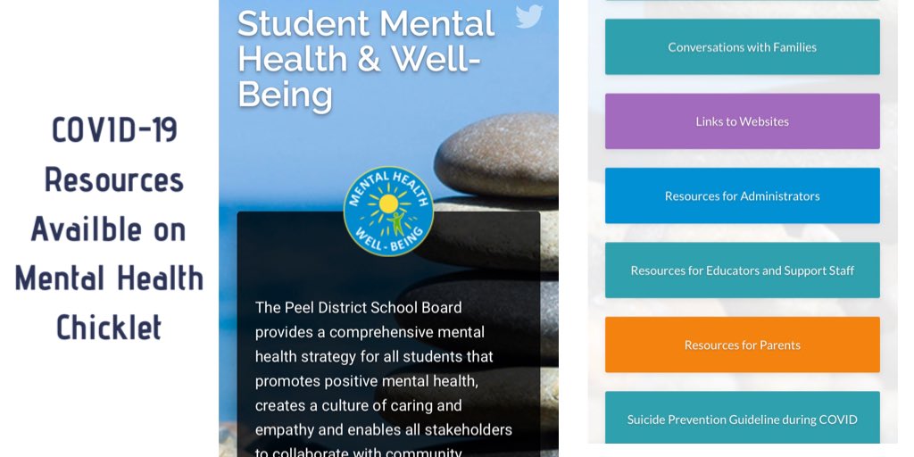 @PeelSchools staff, be sure to check out new resources on supporting mental health during COVID-19 on our PDSB #MentalHealth chicklet available here 👉 bit.ly/PDSBMentalHeal… Find info for educators, parents and students, being updated regularly.