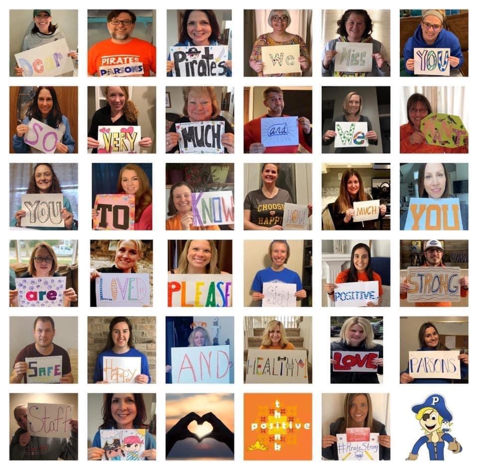 mrshobbins's tweet photo. We are all in this together and we appreciate that, side by side, we will navigate this unprecedented time as a strong Parsons family! #ParsonsStrong #DoingMIPart #GSDPride #SchoolsGetItDone https://t.co/5Y537CDdFx