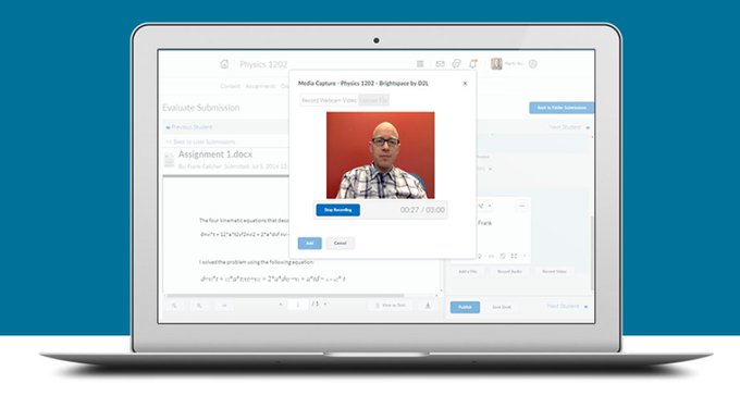 heathersryan's tweet photo. To help support teachers, @D2L has increased the recording time of our Video Note tool from 3 to 30 mins! This means you can record a video of yourself giving a lesson and post it for students! (Found in the Insert Stuff tool!) #VLE_EAV #Brightspace #k12 https://t.co/cmWQpa5EVB