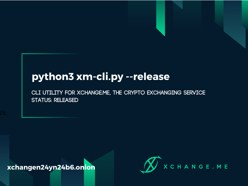 xchange_me_'s tweet photo. From now on, you can use https://t.co/XF1EbNLjMW via CLI with Python's script https://t.co/2TckjZ0oU7. Exchange your crypto fully anonymously on Tor network using terminal with systems like @Tails_live or @Whonix. The next level of your anonymity is here. https://t.co/FoaA8GMxIb