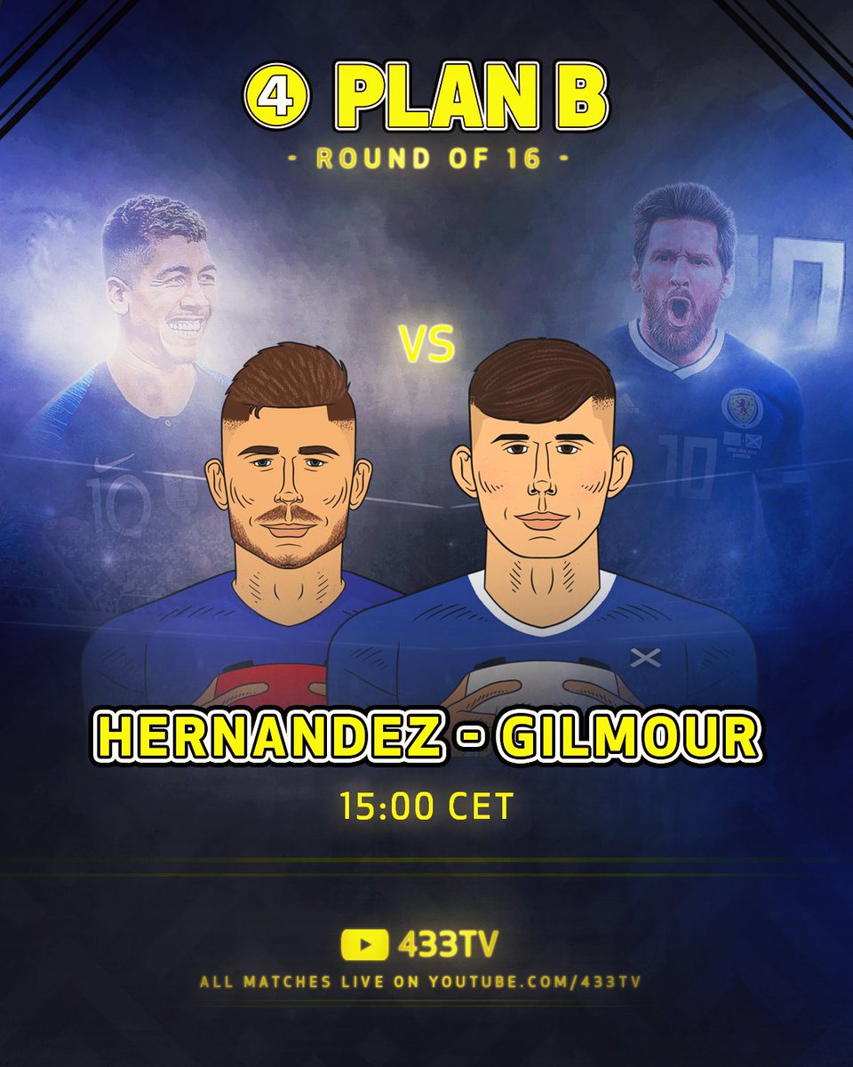 433's tweet photo. The first game of this day in #433PlanB ‼️

Hernandez 🇫🇷  will be facing Gilmour 🏴󠁧󠁢󠁳󠁣󠁴󠁿

Who'll win❓ 

📺 Watch it here: https://t.co/7jqD0B5GiH https://t.co/uD3tmbRIk9