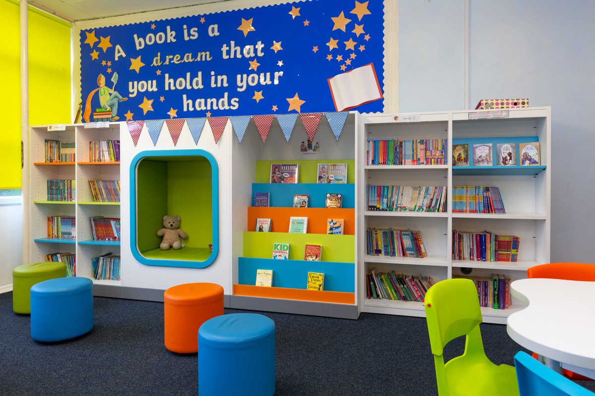 MorleysEY's tweet photo. For the love of libraries and to inspire anyone planning around and beyond the current situation, here's a fantastic little library we completed recently. Proof that you don't always need a big space to make an impact. #lovelibraries #schoolfurniture #librarydesign https://t.co/2I7oHfBzGU