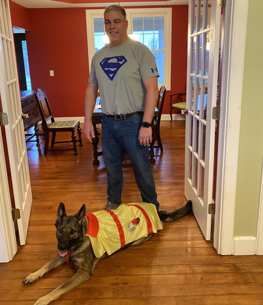 coachcotter's tweet photo. Teacher’s Aide Coach says thanks to our first responders with her Fireman cape! Not all Heroes wear capes. #FLSDSpiritWeek https://t.co/62Q2ax71ia