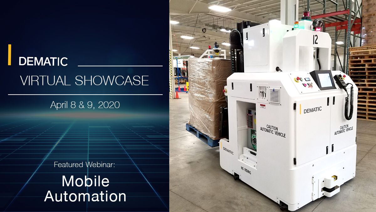 DematicMA's tweet image. Is AGV Mobile Automation right for your operation? Find out more in the Dematic Virtual Showcase April 8 &amp;amp; 9. Learn about the latest AGV technologies and the best AGV solution for your operation. Register now: buff.ly/3bDjTX2 #futureofcommerce  #virtualshowcase