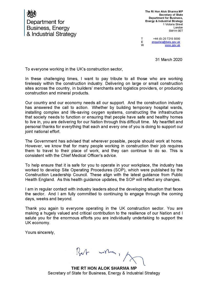The Secretary of State's open letter to the UK construction industry, recognising it's vital role in the pandemic. For vital NHS, care, supermarket &amp; delivery services, you need effective building services.  #COVID19 #coronavirus #buildingservices 

bit.ly/39ymtvI