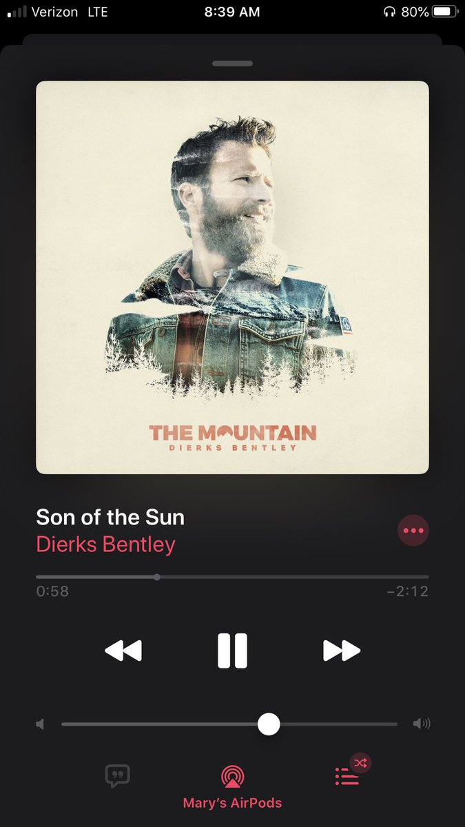 MLGinNC07's tweet photo. Thank you for taking me away (at least in my mind) to a much happier place this morning, @DierksBentley! ❤️ First song #OnShuffle through #MyAirpods....#SonOfTheSun https://t.co/jjq5aI7Otl