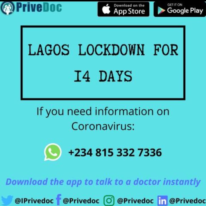 mayreeeeam's tweet image. PriveDoc app gives you unhindered access to healthcare on your mobile phone.
#PriveDoc #NigeriaDigitalHealthService #9jaDoctor #Mobile #247Healthcare #OnlineDoctors #DigitalRevolution #lockdown #CoronavirusinNigeria #StayAtHome 
#LockDownNigeria
#LockDownOyo