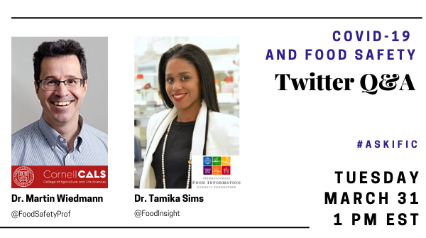 Today at 1 PM EST: <a href="/FoodInsight/">IFIC</a> and <a href="/foodsafetyprof/">Martin Wiedmann</a> 
 Twitter Q&amp;A on #COVID19 and #foodsafety. #AskIFIC