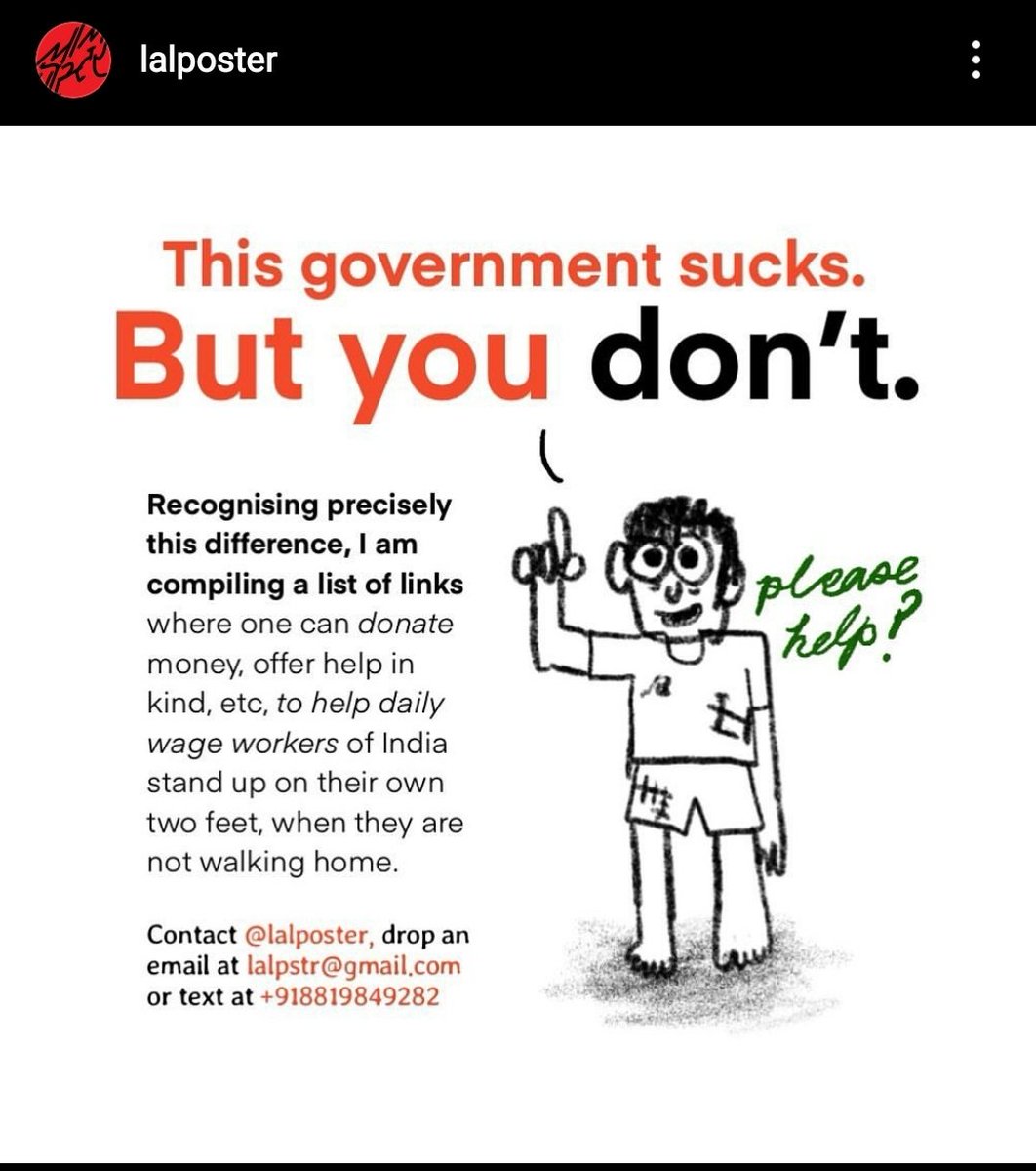 CoronaCurfewNet's tweet photo. @/lalpsoter on Instagram has compiled a list of links where one can donate. You can contact them on mail or text the number given in the poster #CoronaCurfewNetwork https://t.co/pVdUhjFDLK