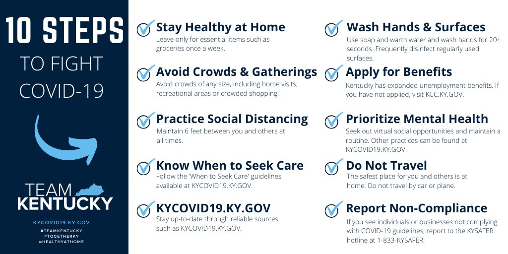 We must flatten the curve to beat #COVID19. Follow these 10 steps to protect yourself and #TeamKentucky. Together we can do this. #TogetherKy #Patriot #HealthyatHome