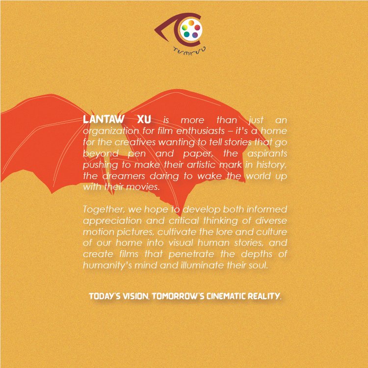 lantawxu's tweet photo. “Lantaw” means “to see” in Bisaya, but there’s more to this organization than meets the eye. Welcome to the home of filmmakers and film enthusiasts ready to show the Filipino creativity and culture through the art of film.

Here’s to a century and one of Filipino filmmaking! https://t.co/6XOBGxXUXY