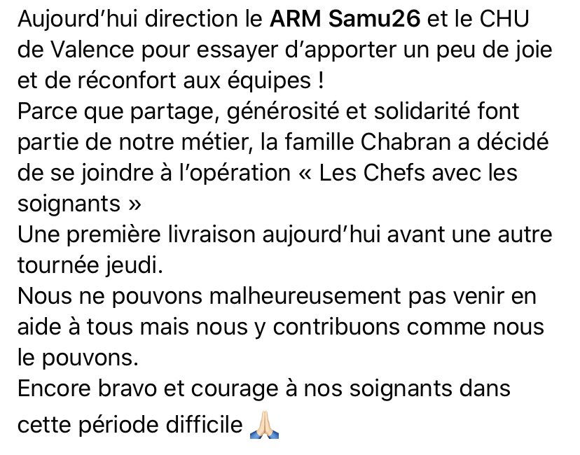 dguillaume26's tweet photo. Formidable initiative de la famille Chabran @MichelChabran @LouisChabran Solidarité et Abnégation. Au moment où la France est inquiète je pense aux soignants merveilleux qui travaillent sans cesse, aux agriculteurs et à toute la chaîne alimentaire qui nourrissent nos concitoyens. https://t.co/TS81P5UcDG