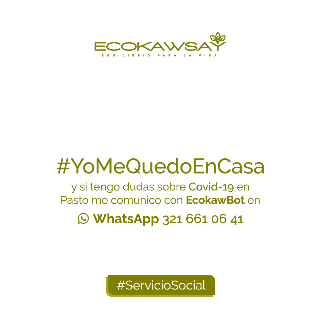 EcoKawsay's tweet photo. EcokawBot. Preparado para responder tus dudas sobre el Covid-19. ¡Recibe información de un profesional 

EcokawBot:
✆ +57 321 661 06 41 haciendo clic ➡ https://t.co/haLhaoCvZn

Visita nuestro portal ▸ https://t.co/Cne5TU3VB3

#QuedateEnCasa #Covid19Colombia #diabetes #Pasto https://t.co/ont9RMNycF