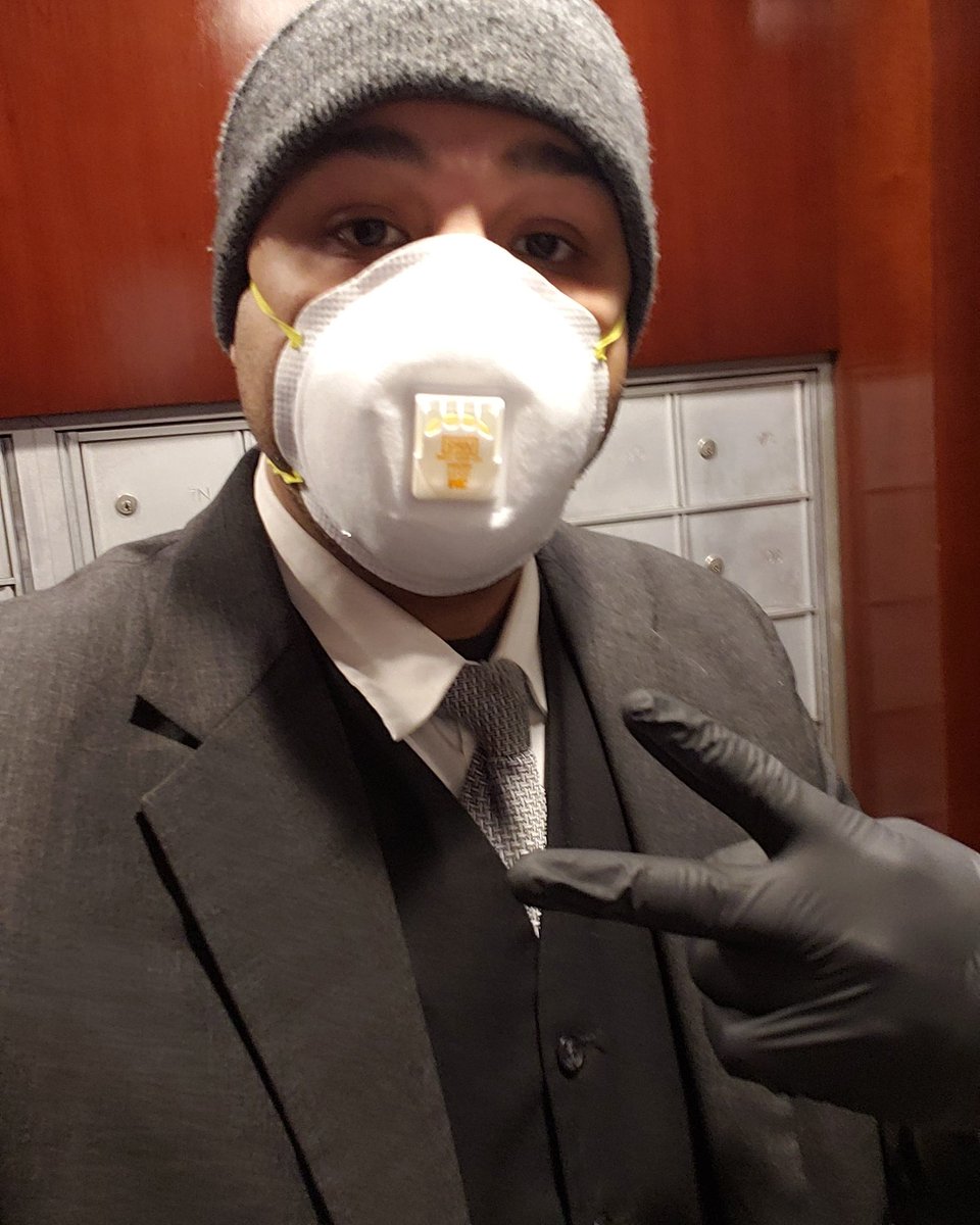 MiniRampage's tweet photo. Always ahead of the fashion game. #covid19 #doorman #coronavirus #ppe #essentialmyass https://t.co/u1M4wu0WPC