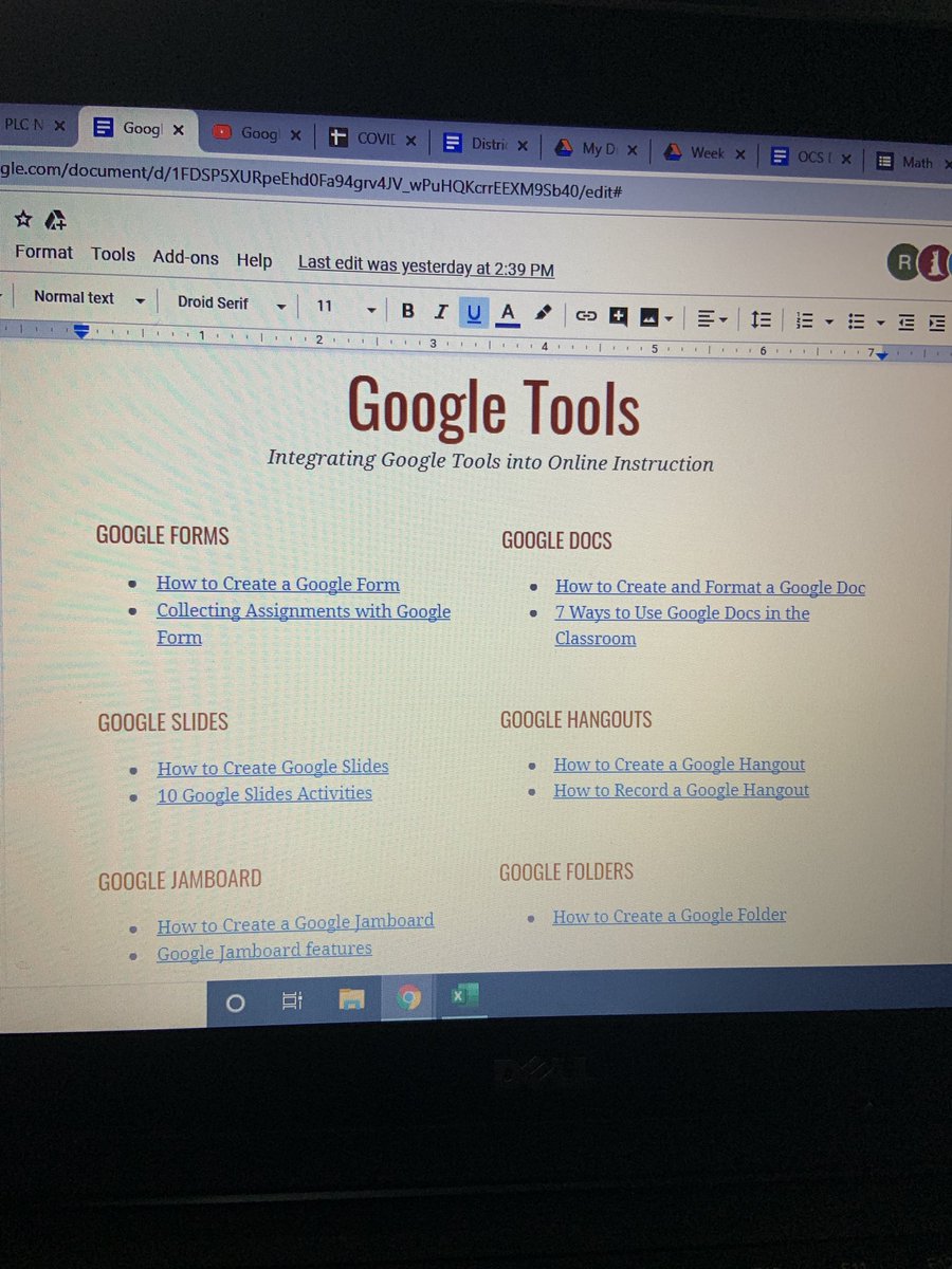 mrsmccutchonocs's tweet photo. 💻PD Alert!🚨Come to our virtual PD to learn the basics of these different Google Tools 🛠 There will be 6 sessions today and tomorrow in Google Hangouts. Message me if you need the link! #ichooseocs #distancelearning #distancepd https://t.co/ekJkHepNZl