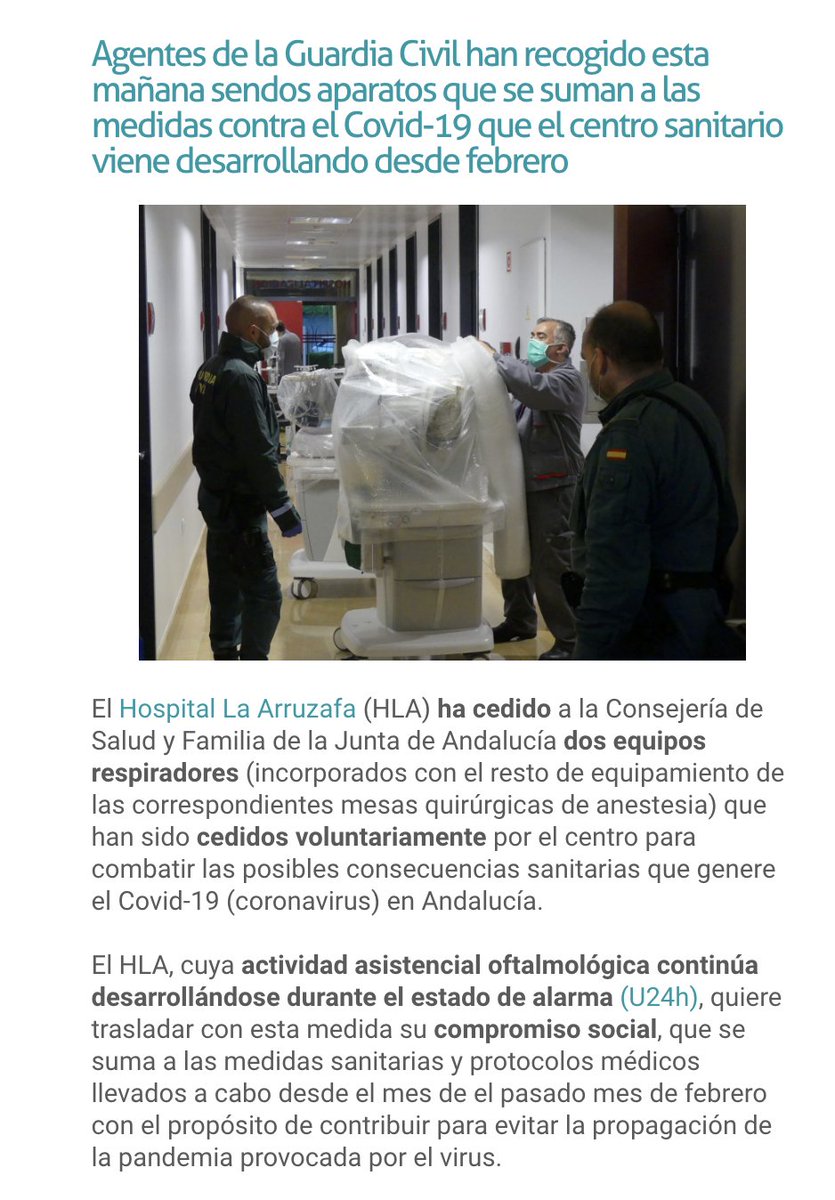HArruzafa's tweet photo. El Hospital @laarruzafa hace entrega de dos equipos respiradores para combatir el #coronavirus en #Andalucia . Gracias a la @guardiacivil por su labor, a todas las fuerzas de seguridad y a la autoridades sanitarias. Confiamos en que puedan servir de ayuda.
https://t.co/z0qqkygXlP https://t.co/U2vXyEVhOj