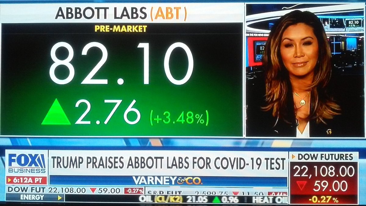 pkchin888's tweet photo. #Mar31st #TerrificTuesday Good Morning Ms Susan Li @SusanLiTV. Ms Susan Li w#LatestNews on #coronavirus Testing Abbot Labs New device.Quick turnaround @AbbottNews $ABT release date #April1st @Varneyco @FoxBusiness . thanku Ms Susan Li https://t.co/2JBAr1UemJ