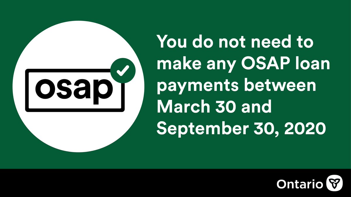 fordnation's tweet photo. We know that financial stress may be piling up for many Ontarians. If you have outstanding OSAP loan payments, they have been frozen until September 30, 2020 with no interest. For now, do your part and stay apart. https://t.co/ULlvJqnSIb
