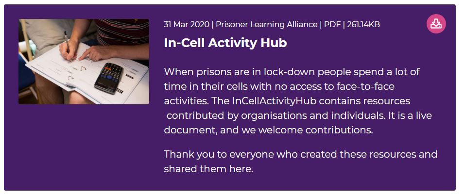 Prison_Learning's tweet photo. Thank you for all your contributions to the #InCellActivityHub! We've compiled all of these creative, unique resources for prison staff and PEF providers to download and print 📚📝 Access the materials here:
https://t.co/gxqKAz3Ura https://t.co/y8I0GRSqDC