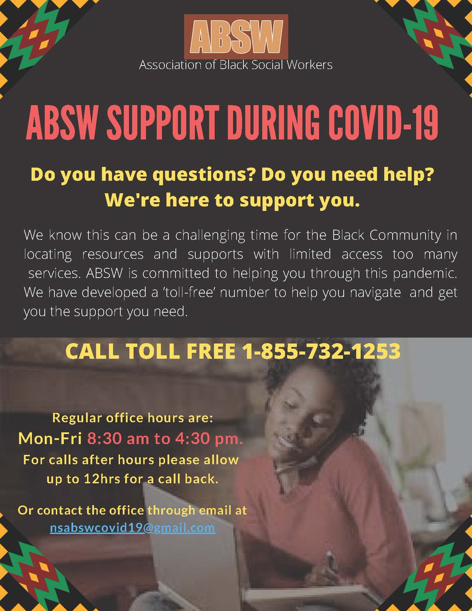 Thank you to the Nova Scotia Association of Black Social Workers for providing this resource and supporting the Black Community during this challenging time.