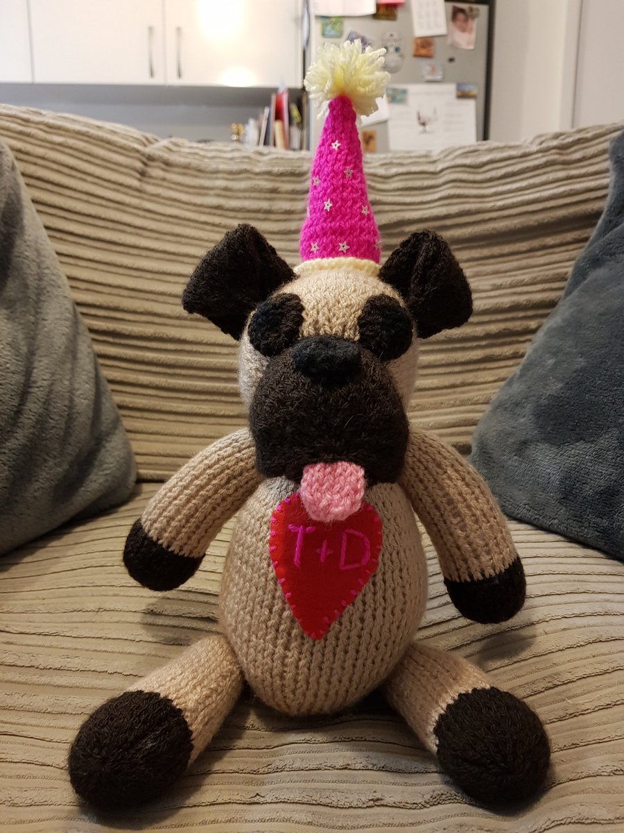 Finished product after many hours and using my annual leave during lockdown wisely! Who doesn't love a knitted pug with a tiny party hat? #Knitting #Crafting #Handmade #KnittedAnimals #FinishedProduct #SerialKnitter #NHSAdmin #Downtime #StayingIndoors
