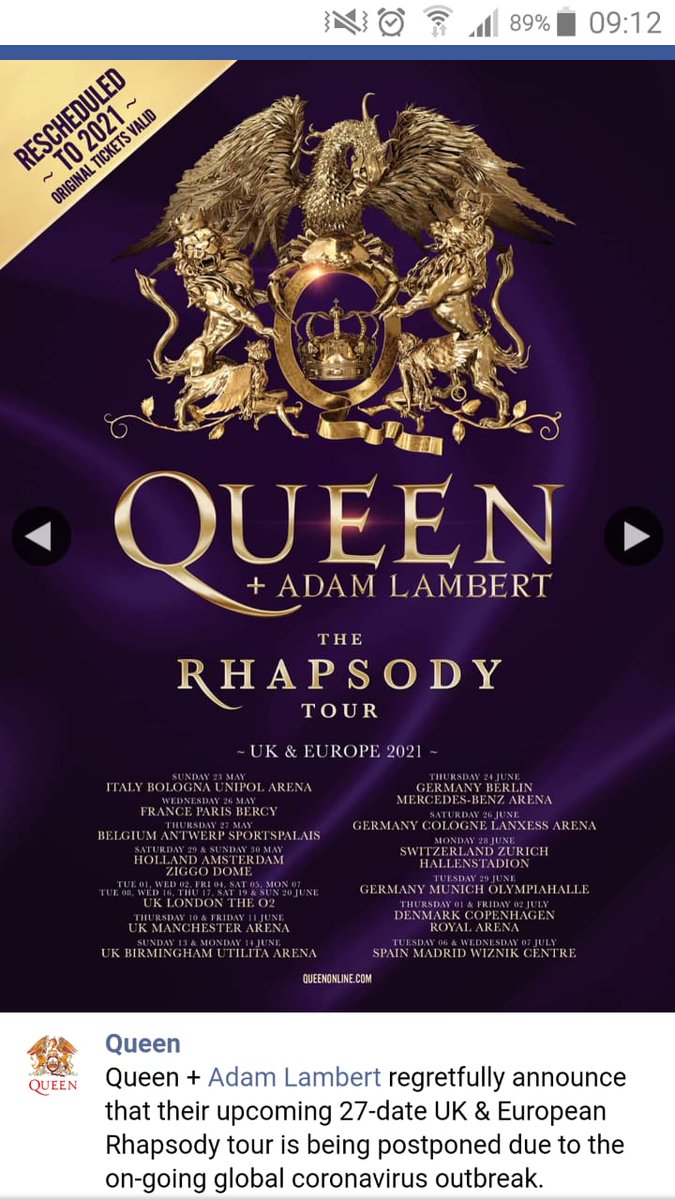Queensi264's tweet photo. @Vikingeli Queen también movió todo su Uk and European tour para el 2021, se agradece el temazo que acaban de tocar de @QueenWillRock Death On Two Legs dedicable a cuanto personaje nefasto hoy en día.
@futurofm https://t.co/YA9dSNfHrr