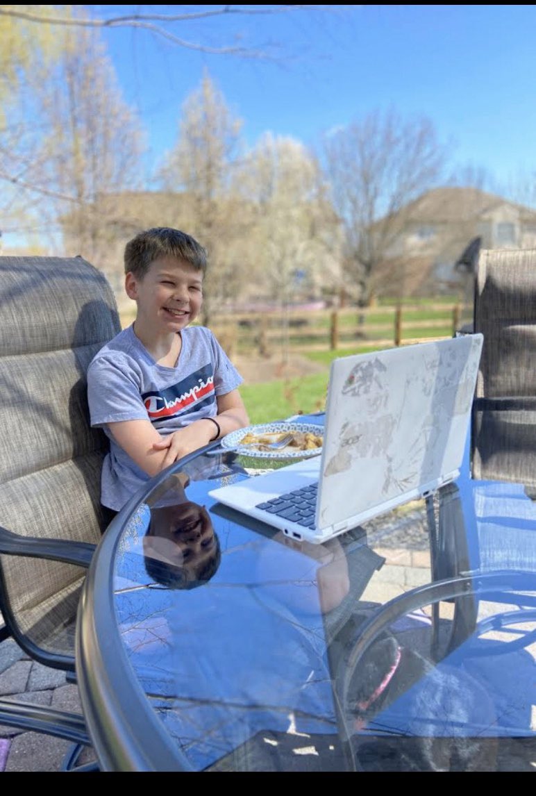 HeatherWahlert's tweet photo. More remote learning!!!!  Home economics and thinking outside the box to find spaces when completing work!!  #mlballstars #ourstory #teammulberry @MulberryEagles https://t.co/tEnTMuBHld