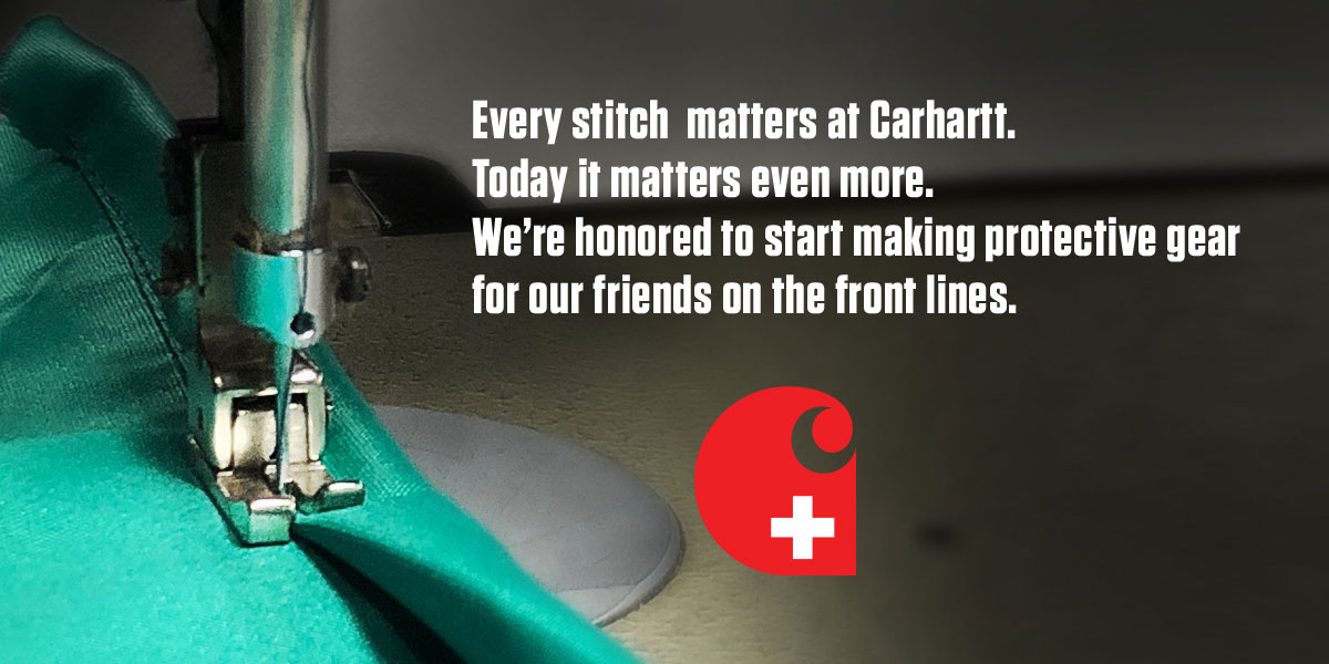 Starting in April, our #Carhartt factories in Kentucky and Tennessee will begin making 50,000 gowns and 2.5 million masks to help our friends in need safely do their job. Go to carhartt.com/content/covid19 to learn more.