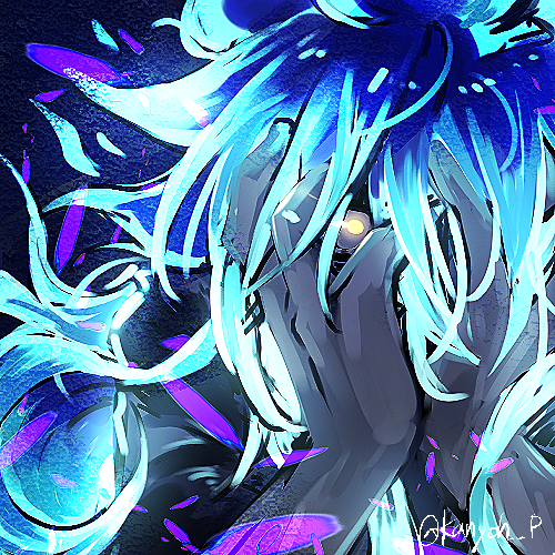 male focus 1boy long hair solo yellow eyes blue hair looking at viewer  illustration images