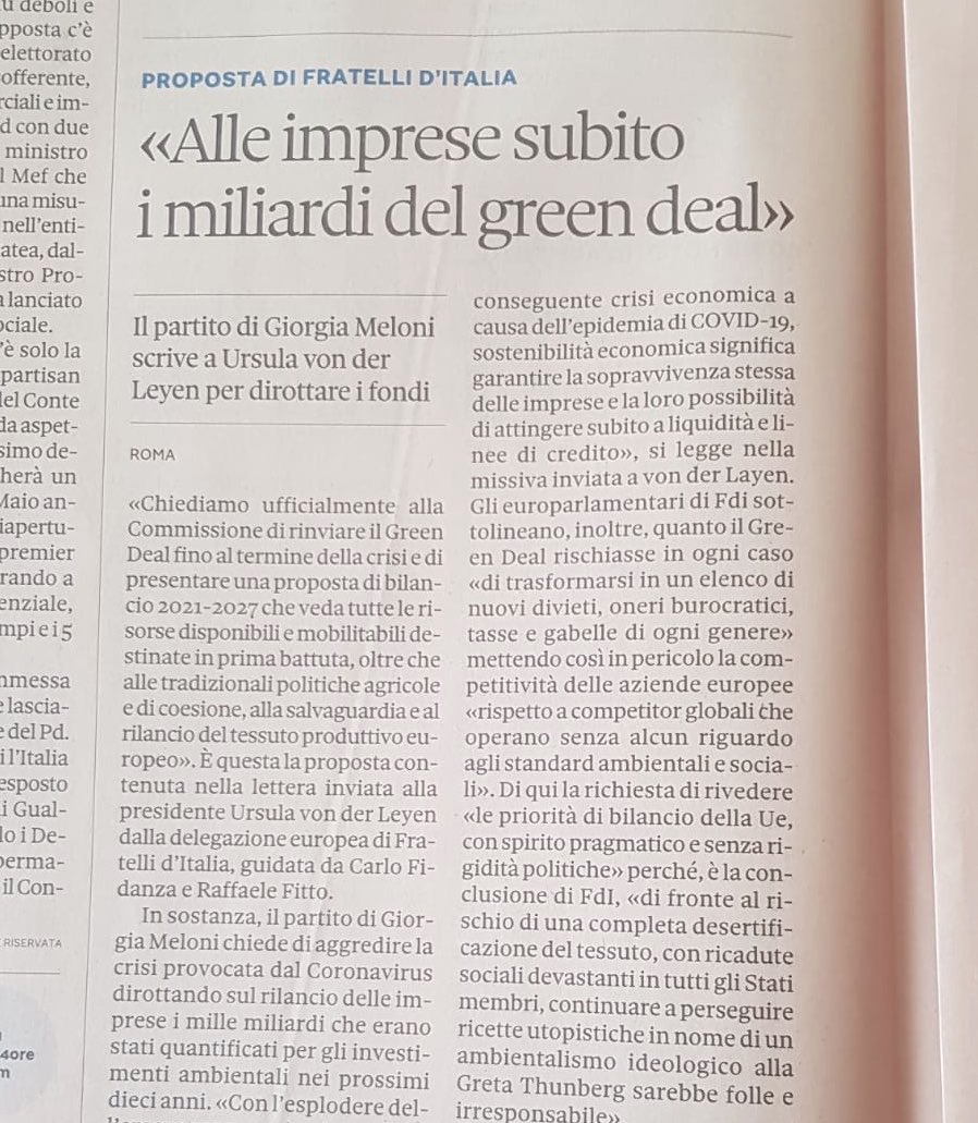 Ecco una che non ha capito niente e che ci vuole spingere sul burrone di qualche nuova emergenza globale...
Come se GreenNewDeal non fosse un volano di investimenti...che mettono assieme crescita,salute e riduzione rischi ambientali (e i loro 219 morti al giorno)
Salvini e Meloni