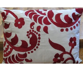 The Zeba Silver Grey Maroon Embroidered Cushion is a stunning embroidered cushion which is perfect to mix and match with plain cushions. #cushion #homedecor #handmade #cushions #interiordesign #interior #decor