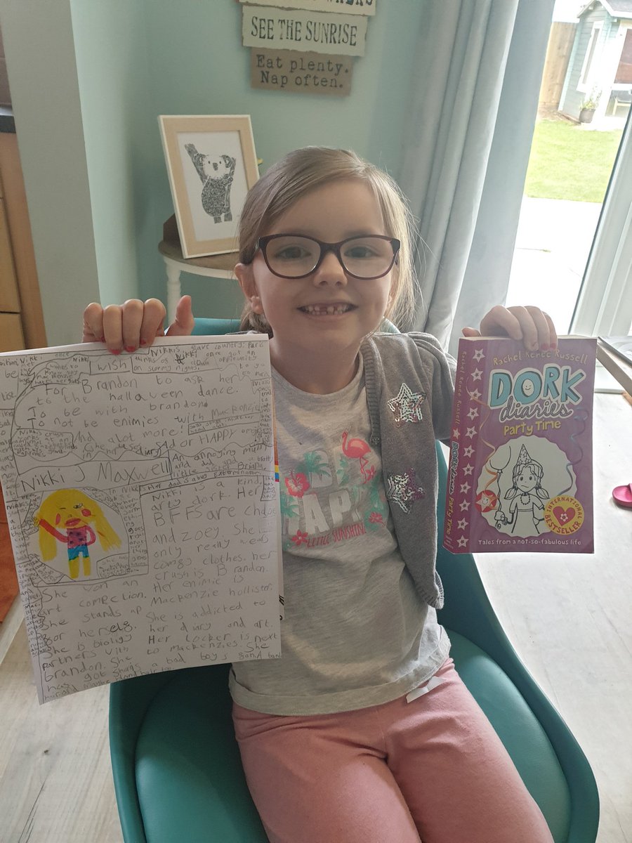 ElsTWsM's tweet photo. Emily's project today. Reading her favourite book and drawing &amp; writing about her favourite character 🥰 @y3castlebatch https://t.co/FD00Sd9phq